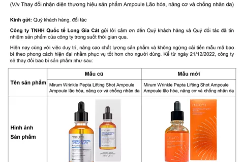 NOTICE OF PRODUCT LABEL CHANGE